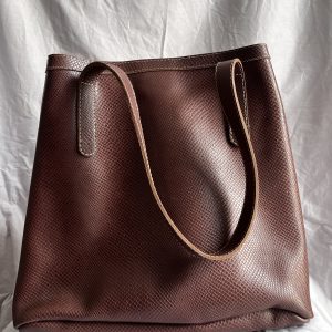 Embossed Snakeskin Pattern Leather Tote Bag - Mahogany Brown